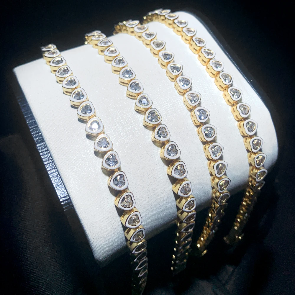 Gradient Ramp Colorful Bezel Heart Tennis Bracelet 5A CZ Gold Plated Women Fashion Rainbow Jewelry