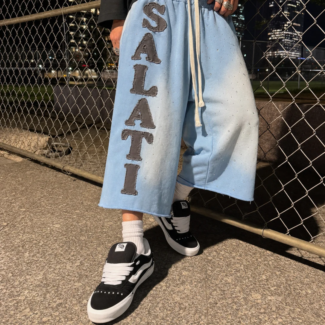 High Quality Custom Reverse Stitching 100% Cotton Drawstring Cropped Capri Pants Printed 3/4 Length Sweat Shorts Men gallery 4