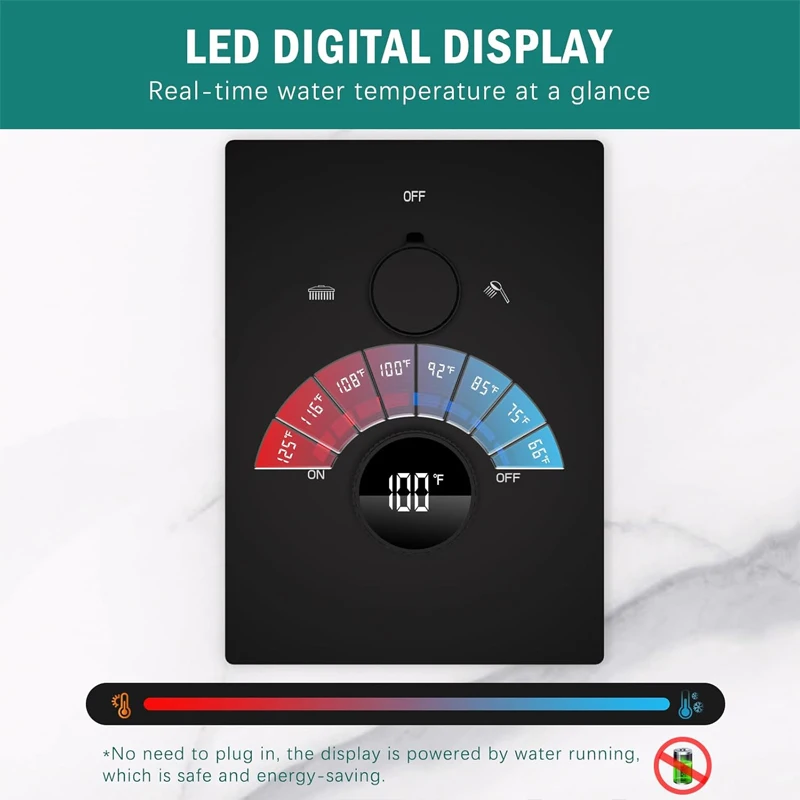 Smart Led Digital Temperature Display Bathroom Shower System Set Wall ...
