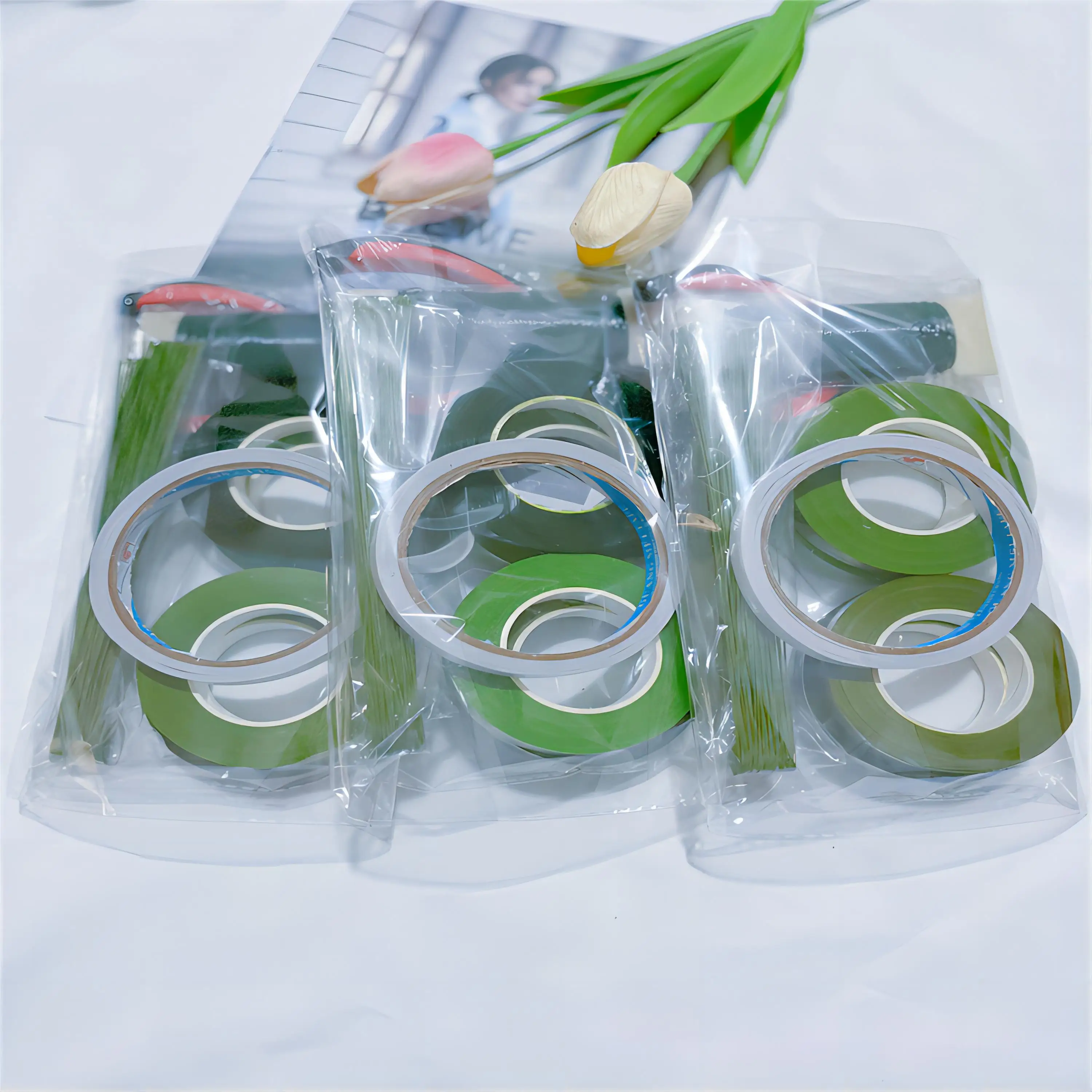 Nastro floreale per fiori,2 pezzi Nastro Fiore,Nastro floreale per bouquet Verde, Nastro Fiore,Nastro Fioristi per Bouquet,Confezionamento di Fiori,Produzione Artigianale,Corona Nozze,27m*12mm