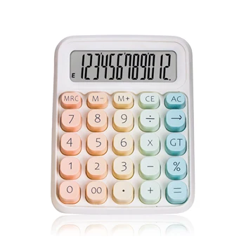 Hot selling 12 digit circular mechanical button gradient color student office learning calculator in stock