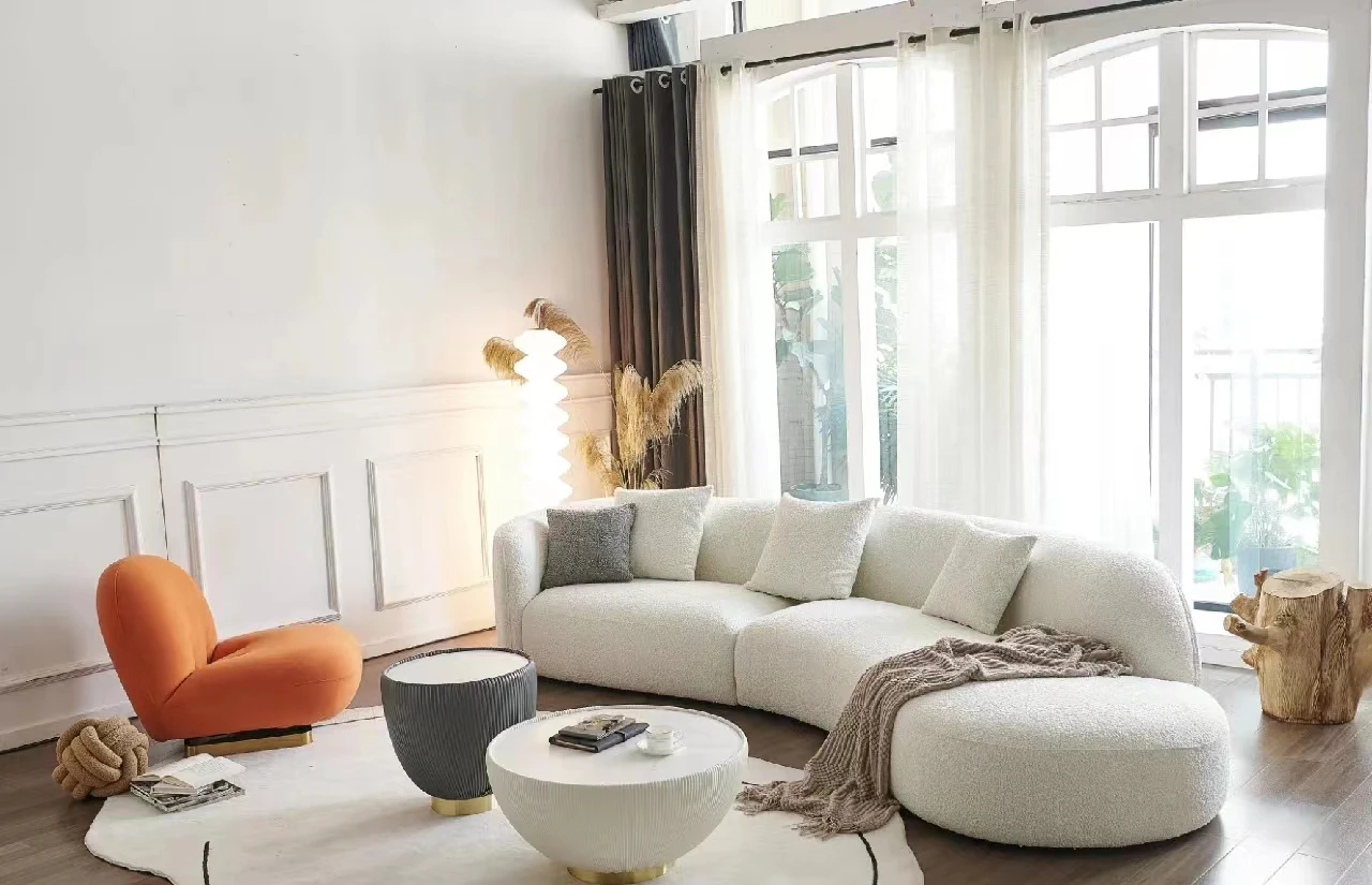 Luxury Modern Curved Sectional Sofa with Textured Fabric Upholstery for ...