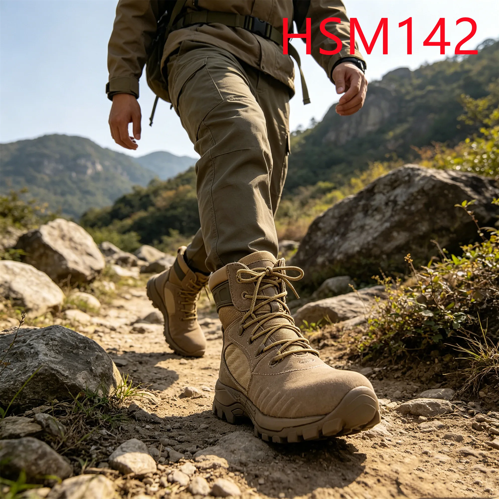 HY,Adventure Hiking Anti-Vibration PU+Rubber Outsole 6'' Tactical Boots arid Deserts Flexible Support System Combat Boots HSM142
