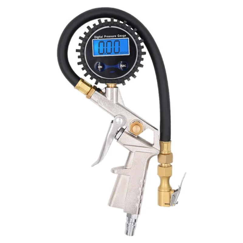 High Precision LED Liquid Crystal Digital Display Tire Pressure Gauge Metal Car Tire Inflation Gun Fixed Type Pencil Shaped