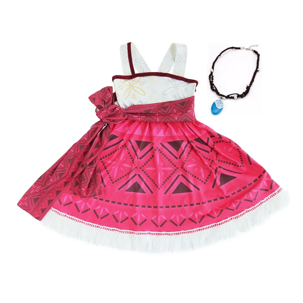 2024 Latest Moana Princess Cosplay Halloween Adventure Girls Dress Suits Beach Necklace Pocahontas Movie Kids Party Clothes