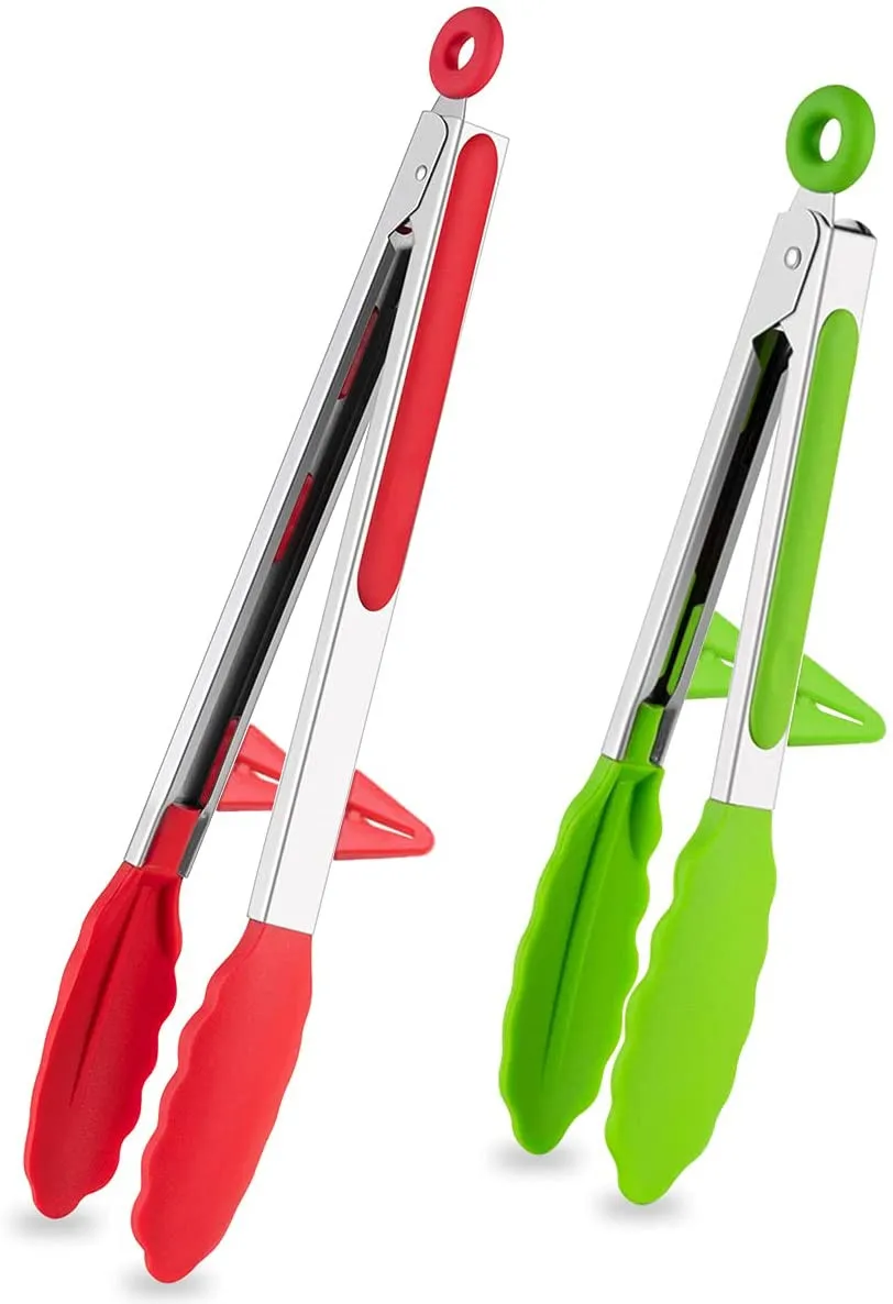 Non-Stick Silicone Food Tongs with Wood Grip Kitchen Cooking Tongs Custom Utensils Set for Baking BBQ USSE Brand Model USSE205 details