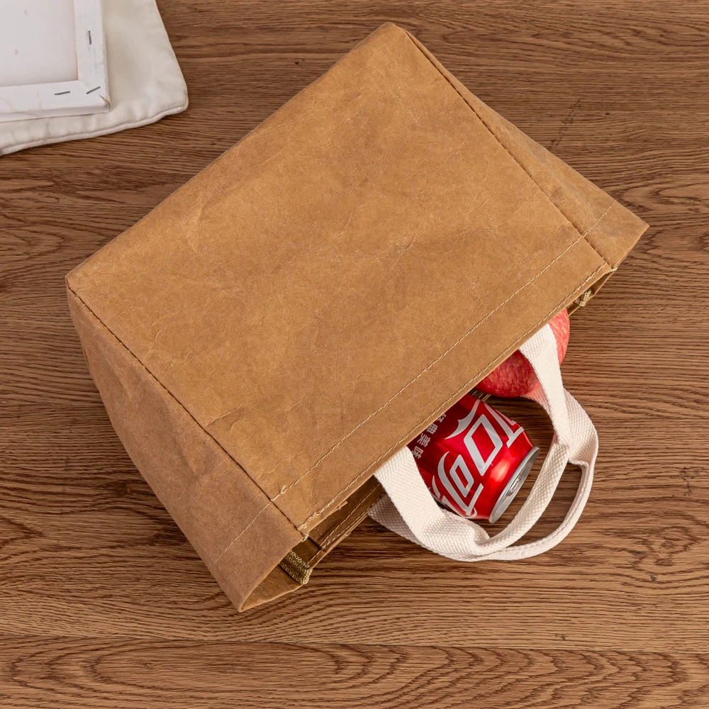 New Fashion Washable Kraft Paper Large Tote Bags With Zipper for Work Lunch Multifunctional Storage