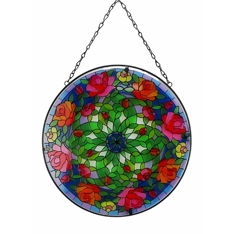 Stained Glass Flower Window Hangings Suncatcher Hand Painted Stained Glass Wall Art Multicolor