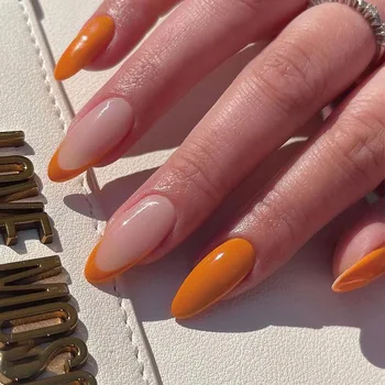 24Pcs Colors Wholesale French Style French Orange Edge Almond Press on Nails