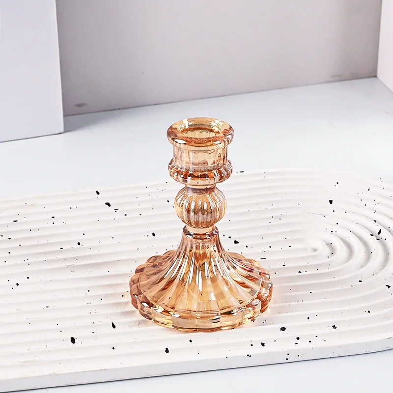 product 2025 newest glass candle holder for candlestick wedding home decoration table suitable for both sides candle holders-10