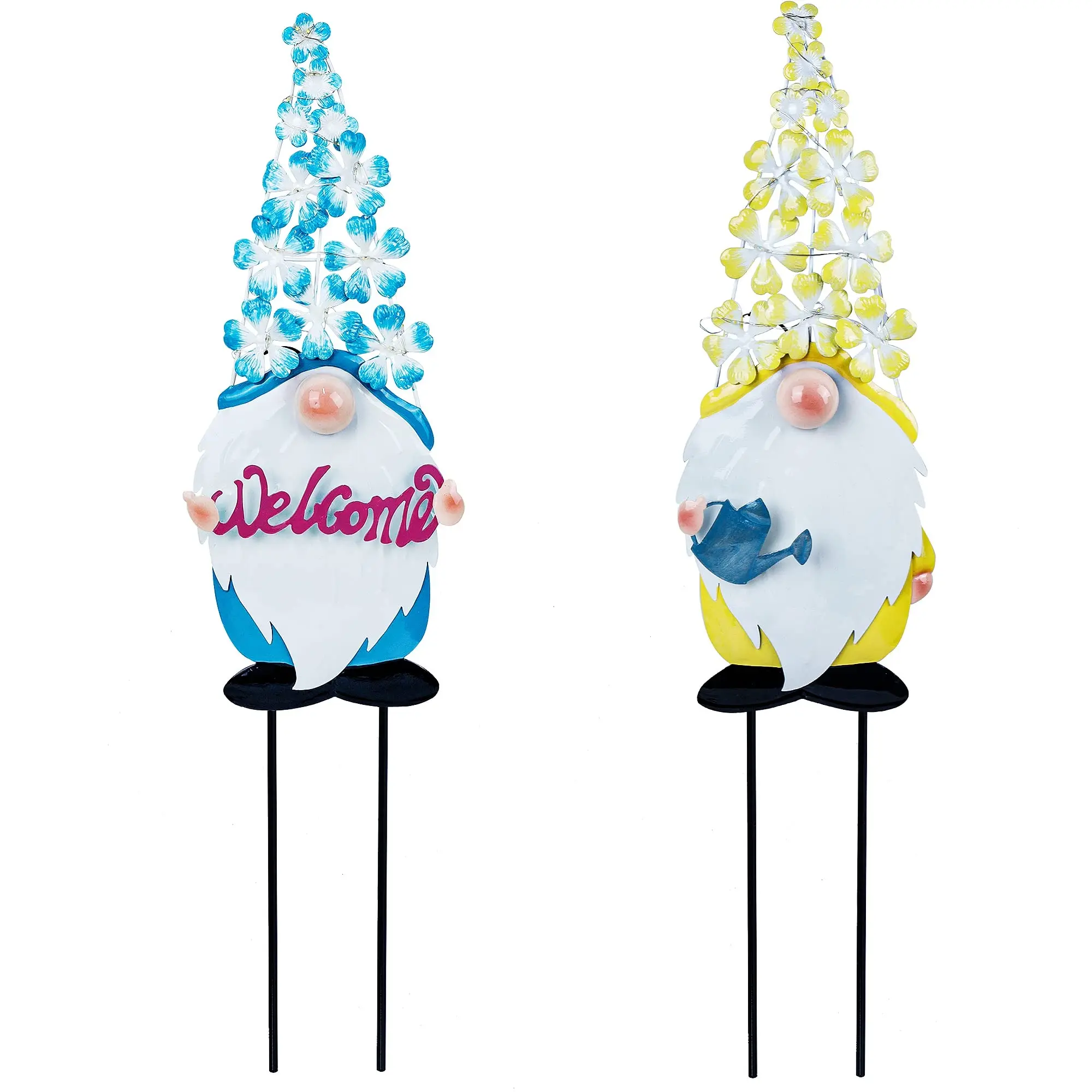 Set of 2 Solar  Stake Outdoor Easter Lighted Flower Hat with LED Lights Solar Powered Yard Sign