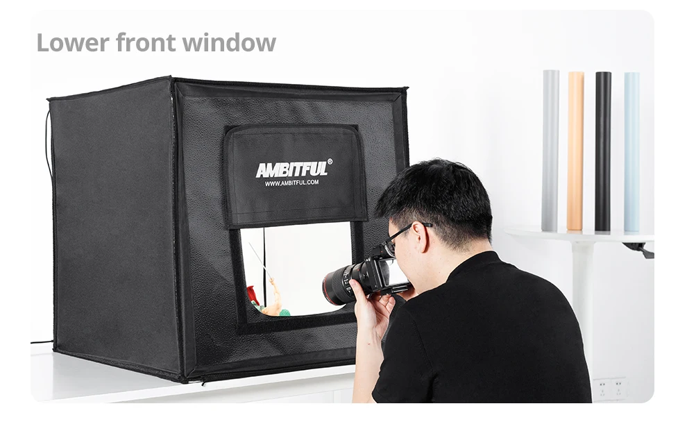 AMBITFUL 40cm LED Photo Studio LightBox Adjustable Brightness Led Light Softbox photobox with 5 Color Background Paper