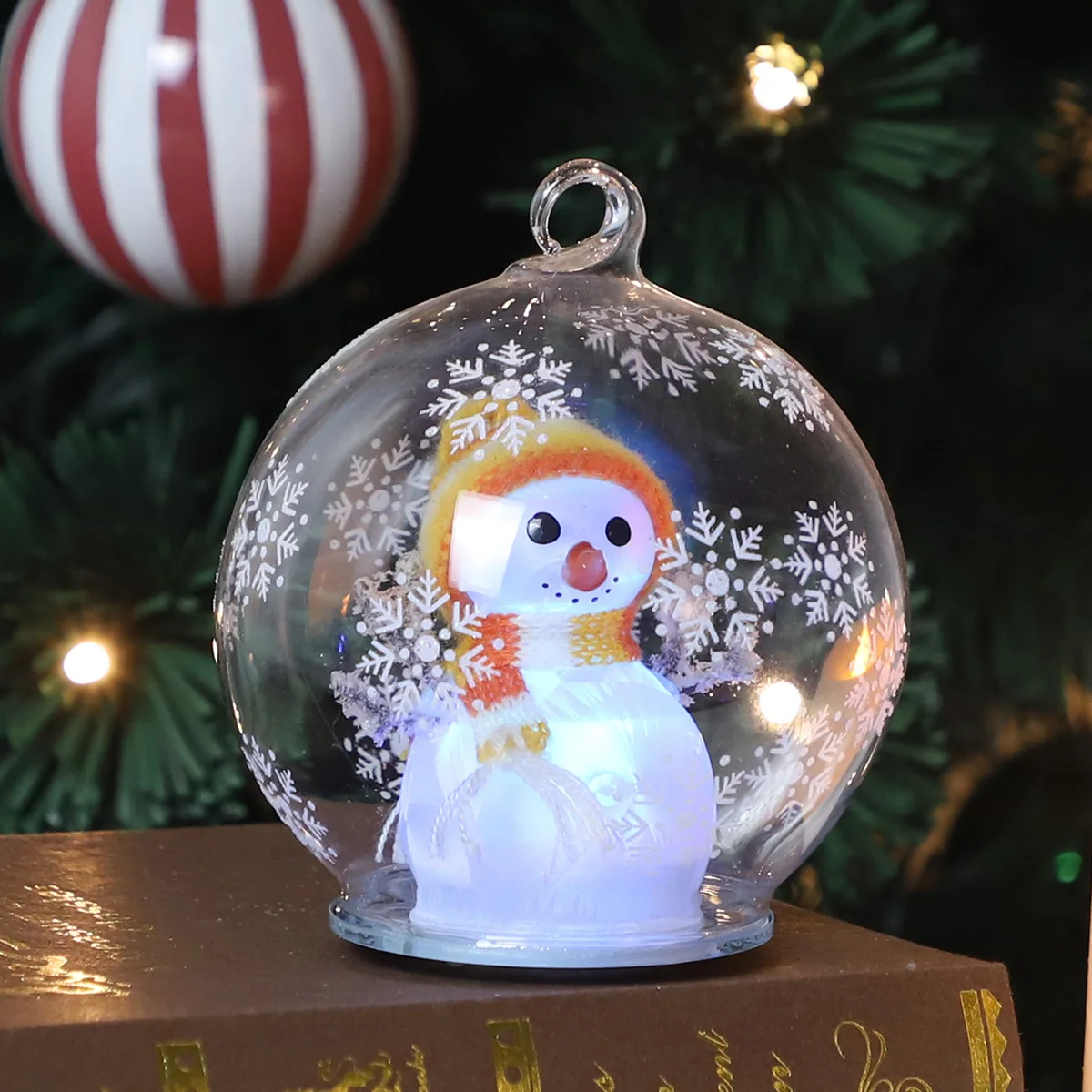 hanging christmas tree baubles set ball led glass ball decorative glass snowmen details