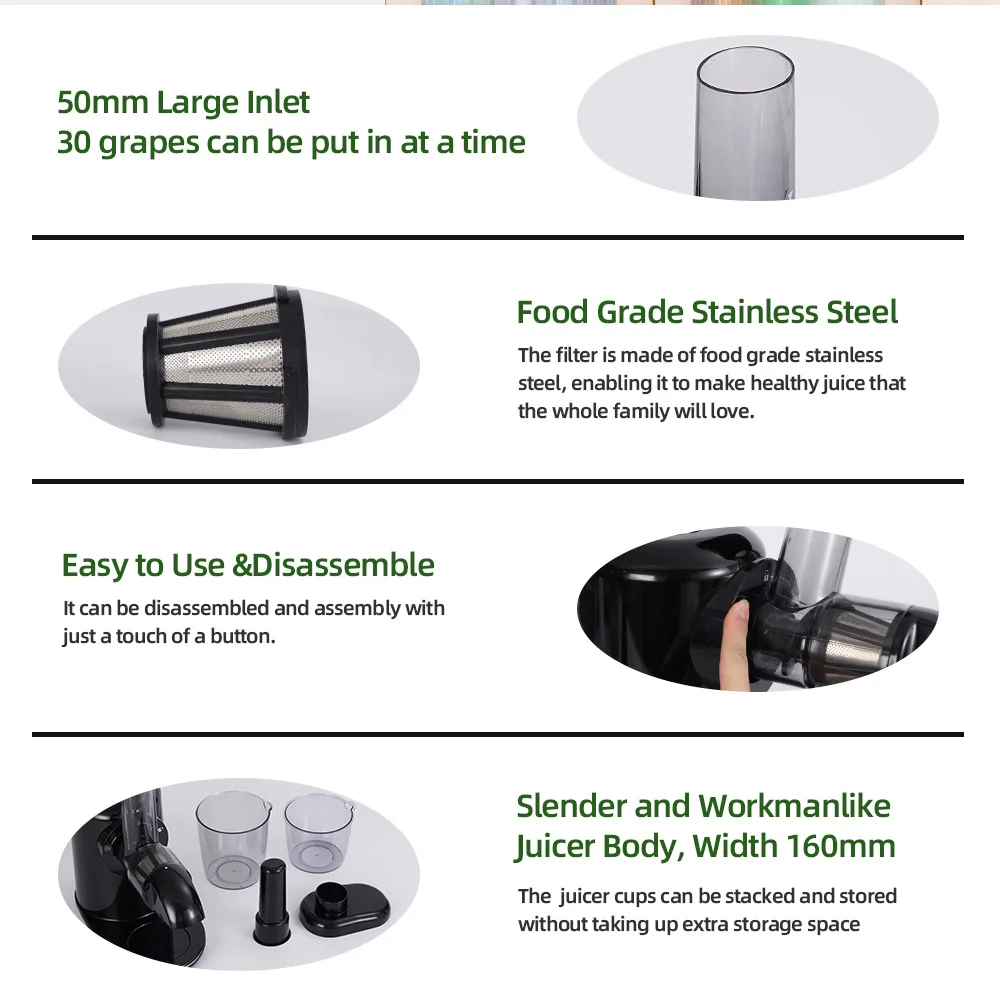 Korea Sokany Whole Amzchef Coldpress Big Mouth Slow Juicer Stainless