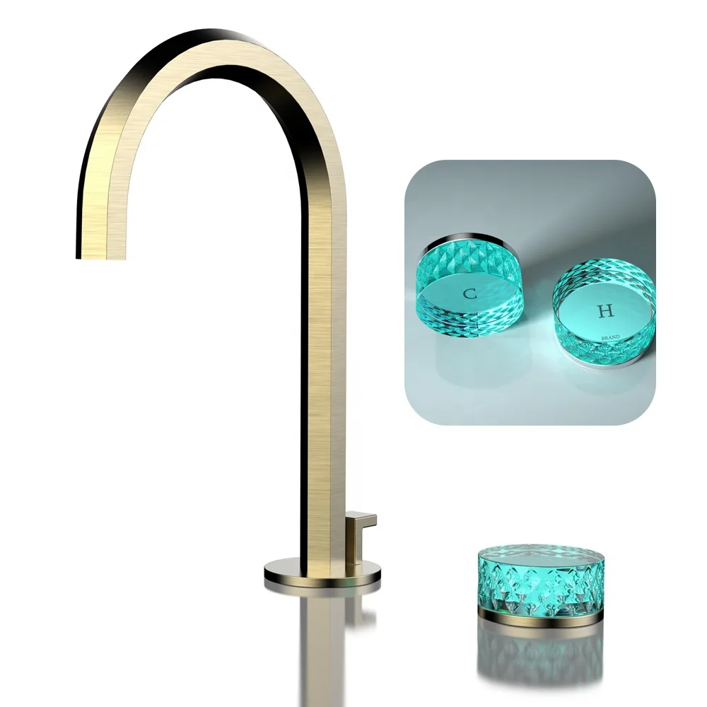 Hotel Bathroom Design Modern Basin Faucet Colour Crystal Handle Mixer 3 Holes Dual Handle Sink Faucet