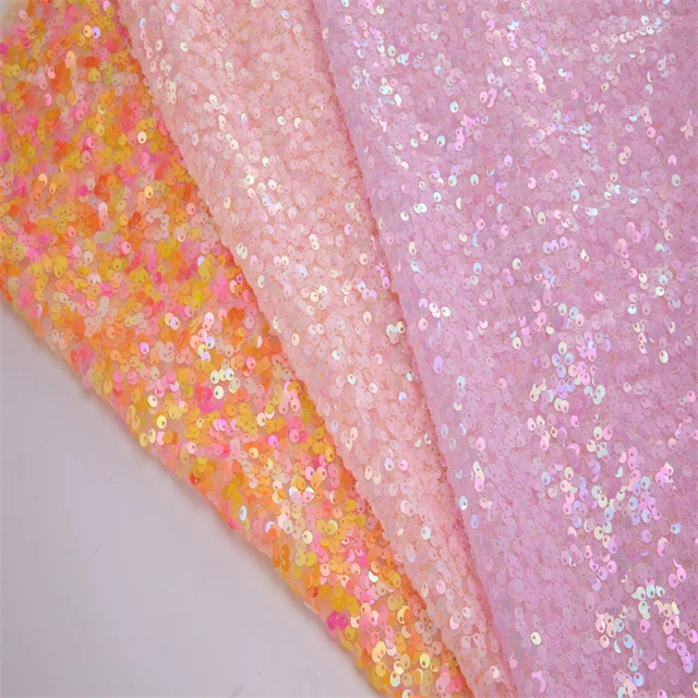 5MM Mesh Fillet Sequin Fabric Plaid Woven 100% Polyester Weft Clothes Men Shoes African Shoes for Women Embroidered 230GSM 3540