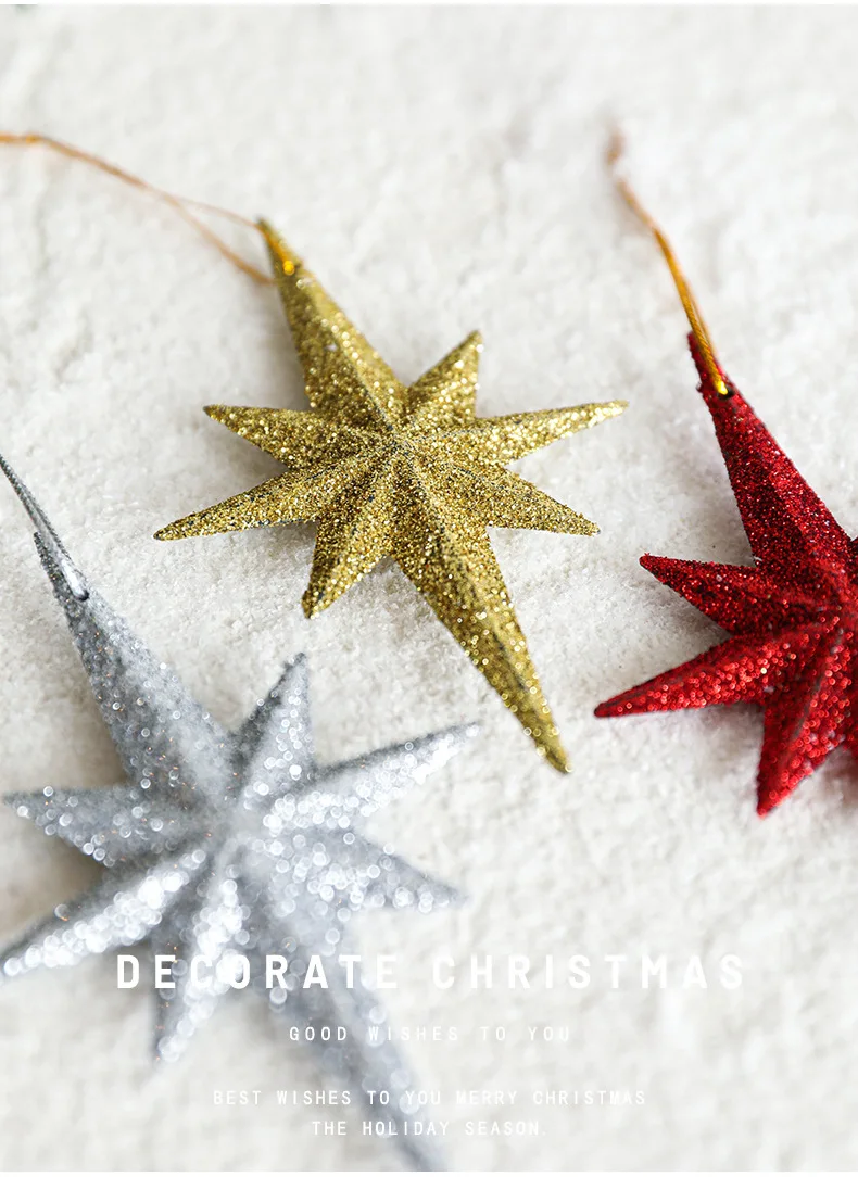 Christmas Tree Pendant Ornaments Octagonal Star Christmas Tree Ornament Star for Winter Christmas Holiday Tree Decorations factory