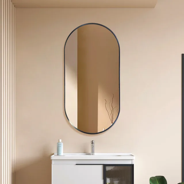 Hot selling modern metal frame oval shaped mirror bathroom wall mounted vanity mirror