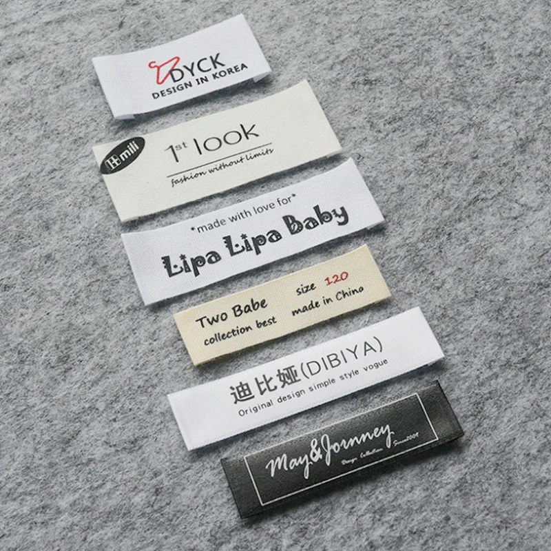 Custom Soft Comfortable Famous Clothing Cotton Garment Warning Winter Hat  Round Satin Needle Loom Woven Embroider Printed Label