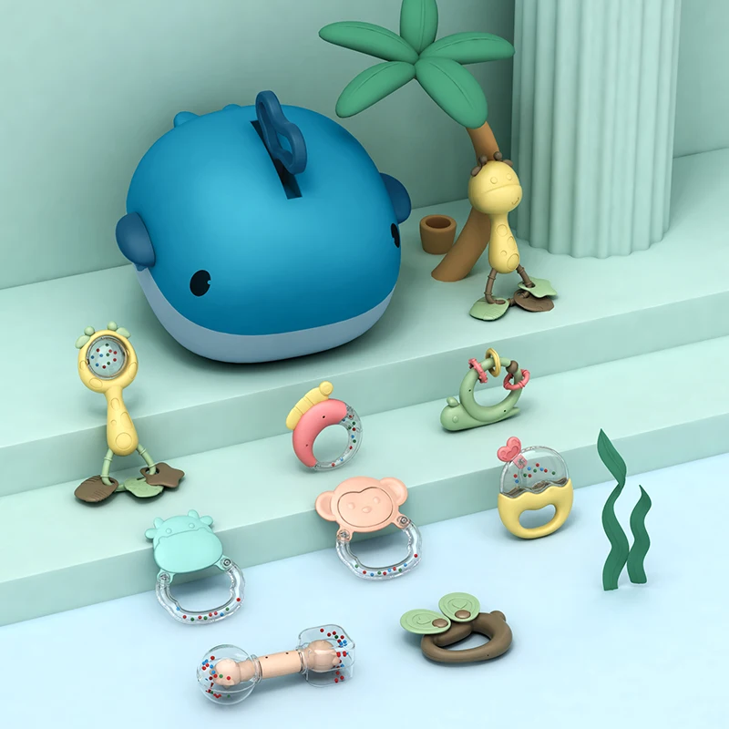 Лидер продаж 2021, контейнер для хранения дельфинов, количество детских погремушек, колокольчиков, набор игрушек для прорезывания зубов, оптовая продажа
