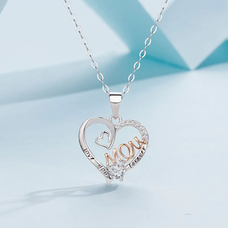Hot Selling 925 Sterling Silver Necklace Mom Love Heart Zircon