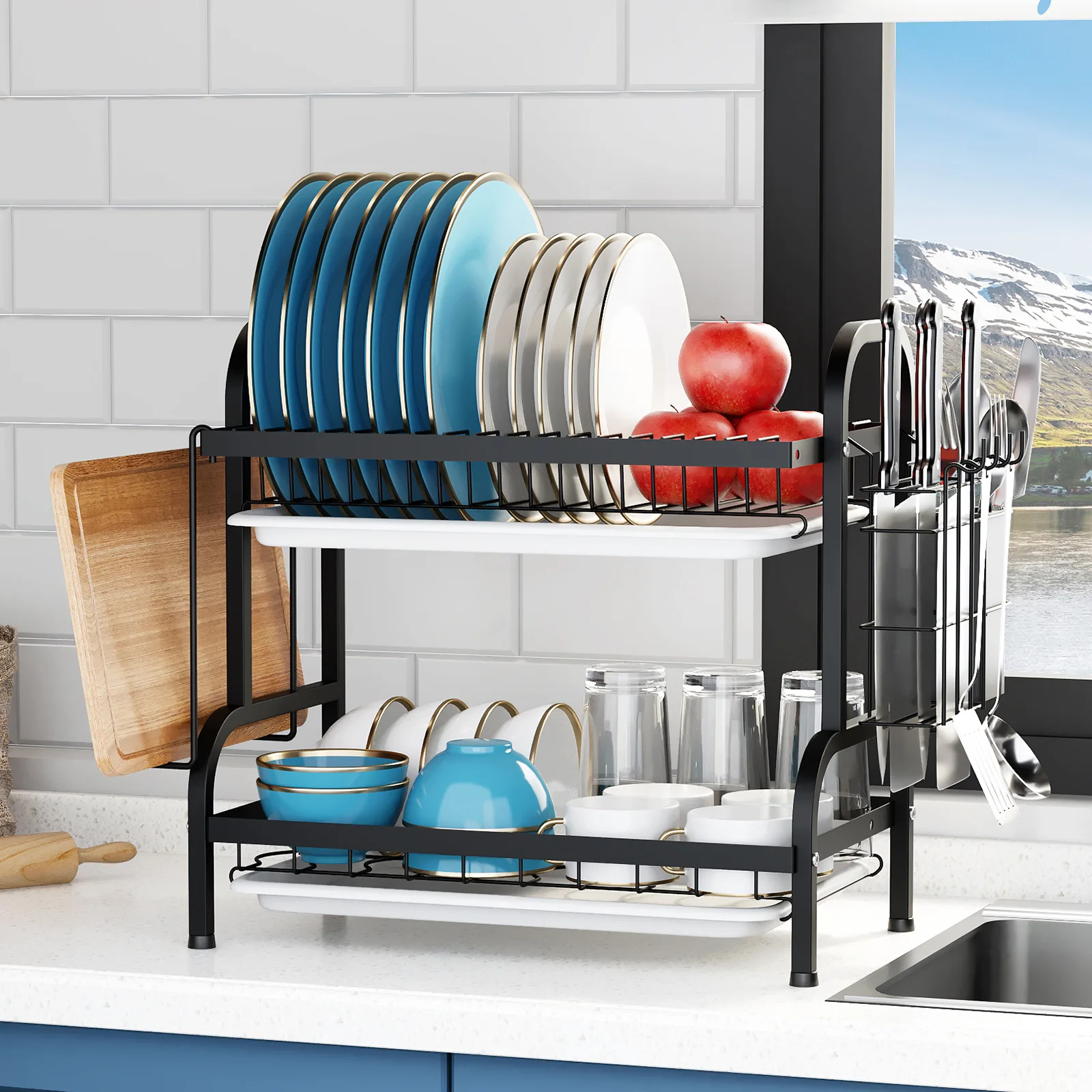 Multifunctional Kitchen Household Dish Drainage Storage Rack Shelf Bowl Cabinet