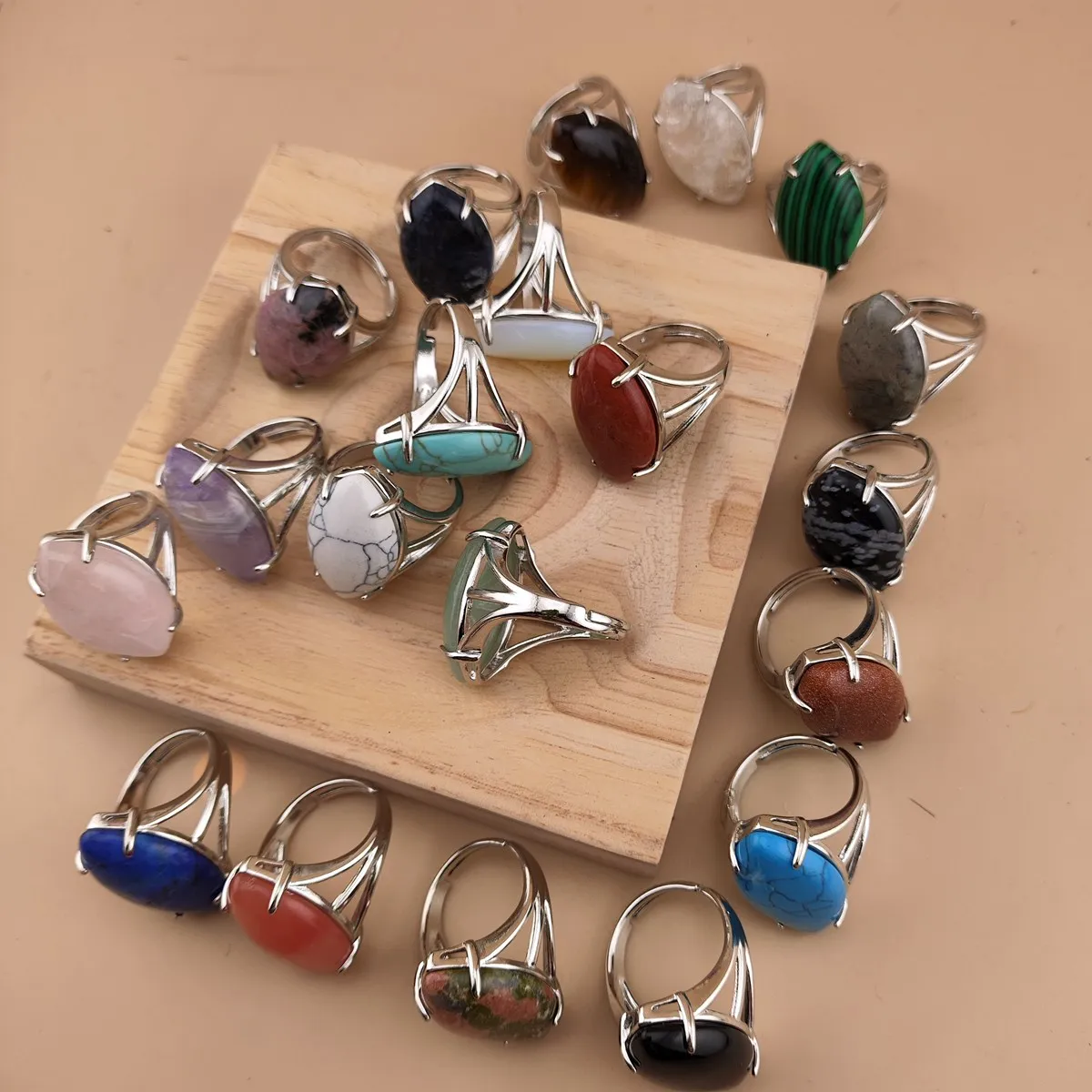 Anillos de plata personalizados de malaquita para mujeres niñas