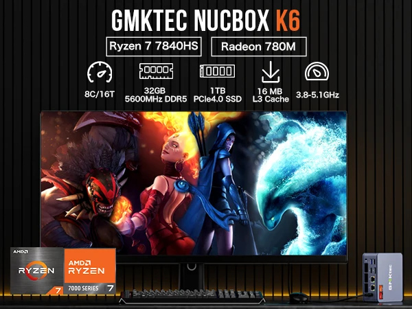 GMKtec K6 AMD R7 Mini Gaming PC 32GB DDR5 SSD 1TB, Win 11 Pro