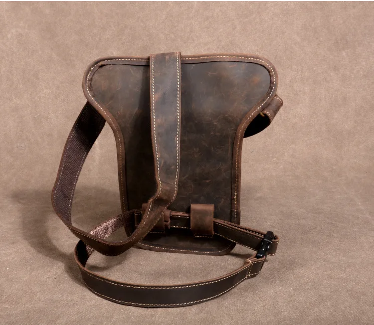 Vintage Genuine Crazy Horse Leather Waist Bag for Men Cowhide Motorcycle Crossbody Leg Saddlebags & Luggage
