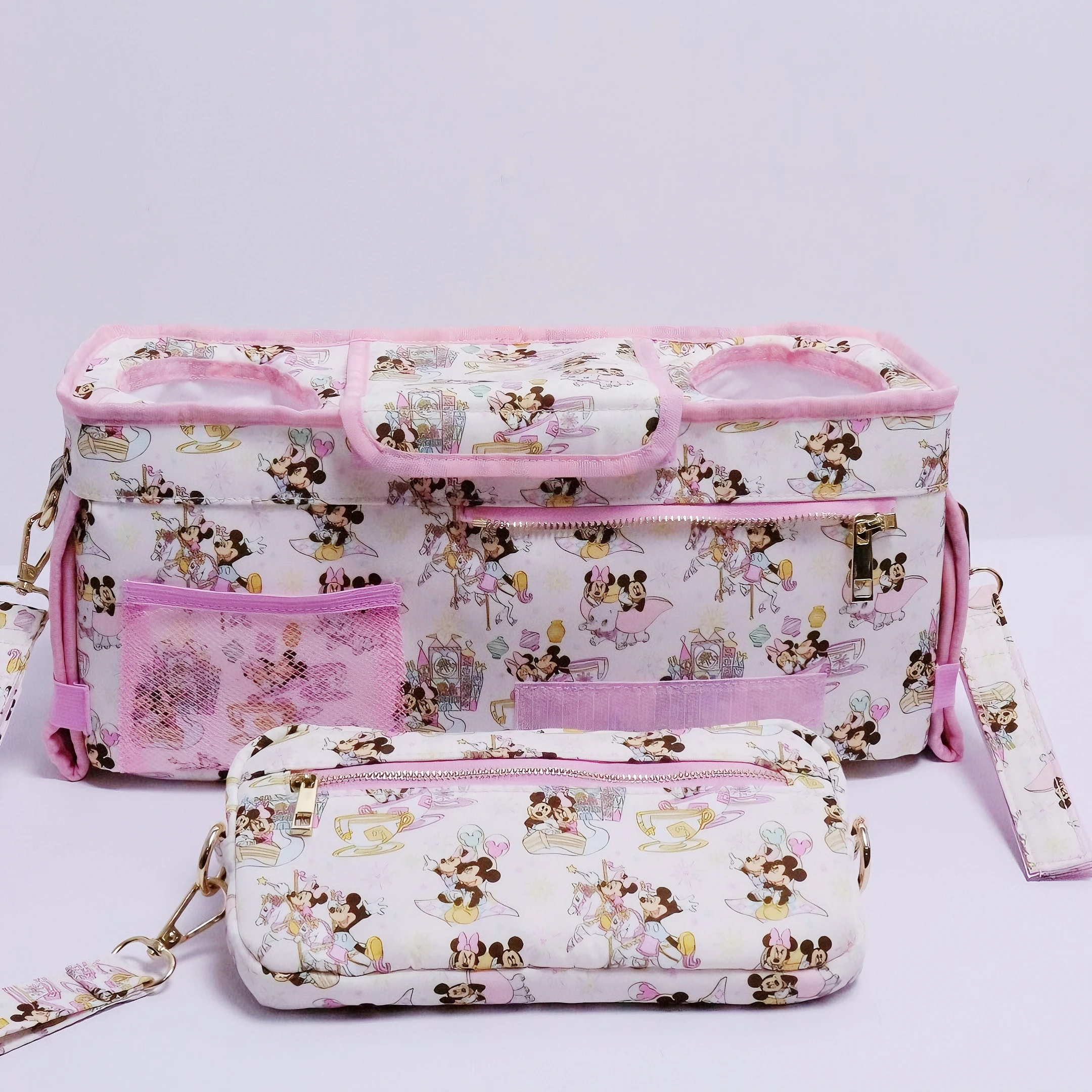 Keymay All Carton Pattern Detachable Front Pocket Insulated Nylon Water Resistant Large Capacity Cup Holder Baby Stroller Bag - Image 3