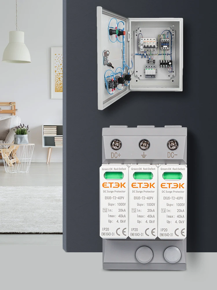 ETEK Class T2 2P 40kA 1000VDC Solar System Compatible DC Surge Protector Key Feature High Performance SPD