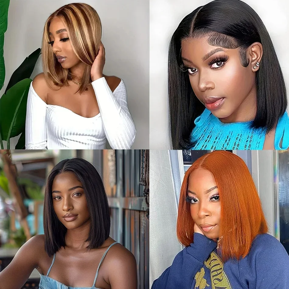 Parrucche caschetto dritte brasiliane al 100% con capelli umani Remy, parrucca caschetto frontale in pizzo svizzero per donne_voghion.com