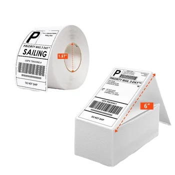 Waterproof Thermal Barcode Adhesive Sticker 4x6 Ream Roll 500 Pieces Supermarket Grocery Water-Resistant for Packaging Labels