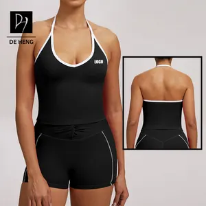 Women's Lightweight Strappy Sports Bra Halter Tank Tops Running Thin Straps Yoga Pilates Crop Top