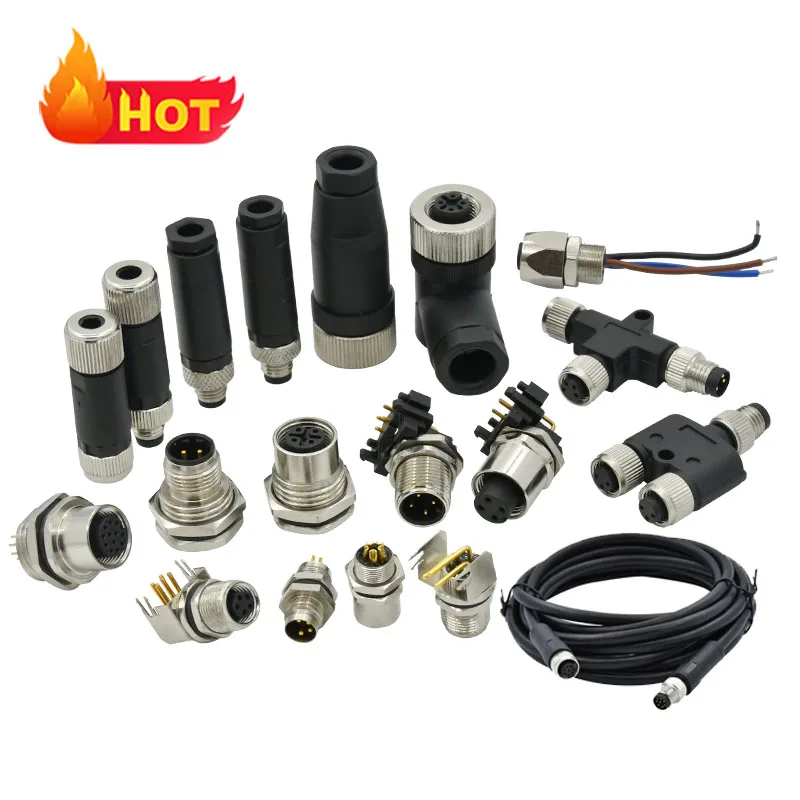 Circular M8 M12 Female Male Waterproof Connectors 2-17 Pin Poles Cable Including 3 4 5 8 12 Poles