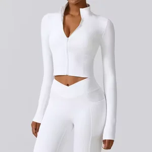 TOPKO Women's Quick-drying Long Sleeve Yoga Jacket Zipper Windproof Sports Coat Tight Nude Fitness Wear