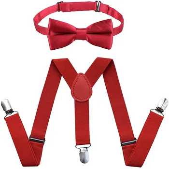 Kids Suspenders Bowtie Suit Adjustable Suspender with Bow Tie for Boys and Girls