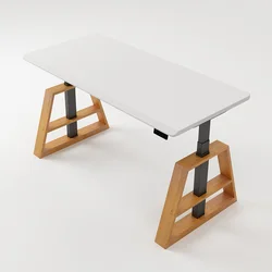 Height Adjustable Standing Desk With Wooden Frame Legs Sit to Stand Electric Desk