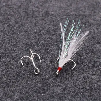 Aojin Blood Groove Feather Treble Hooks Triple Strengthened Big Eye Horse Mouth Lure Fishing Gear 50 Pack – Hooks – view 5