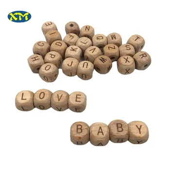 DIY A-Z Letter Natural Cube Square Beech Wooden Letter Beads