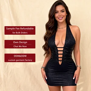 Summer Clothing Boutique Halter Backless Sleeveless Lace Hollow Out Sexy Women Mini Dress