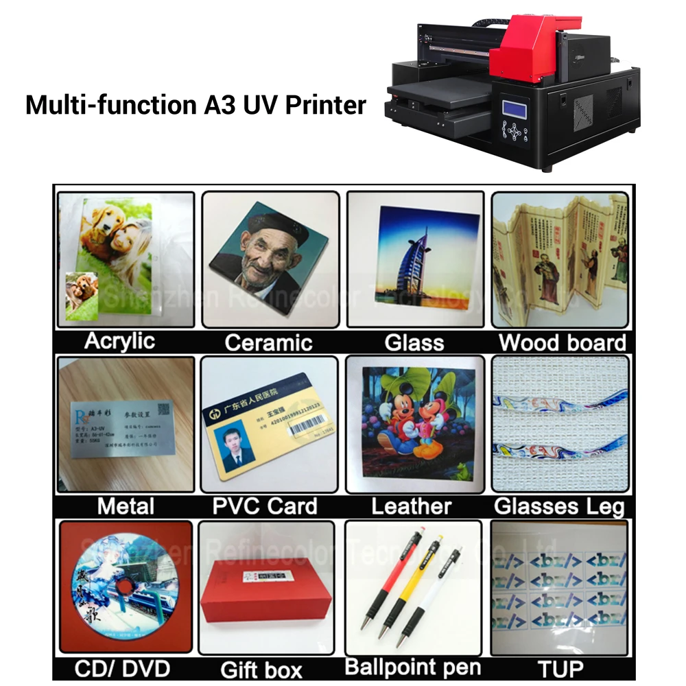 Refinecolor ZZ1S A3サイズ小型UVプリンター3Dエンボス印刷XP600
