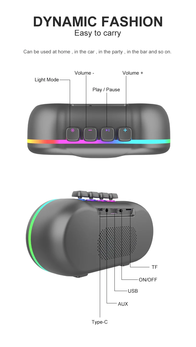 Portable RGB Light 1800mAh 8W*2 Wireless Party Bluetooth Speaker ...