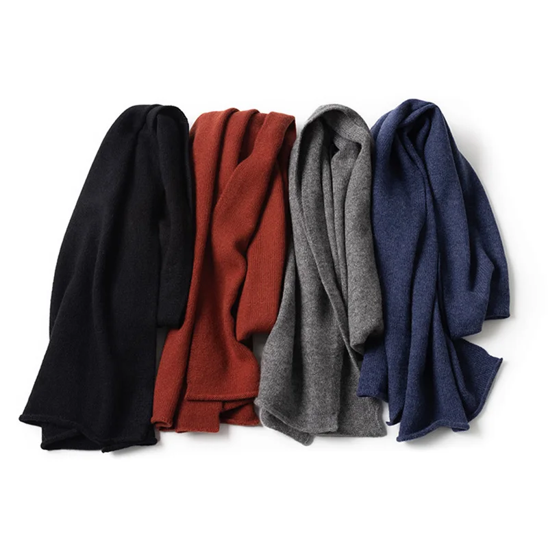 Custom Winter Warm Wool Scarf Mongolian Plain Knit Cashmere Scarf_voghion.com