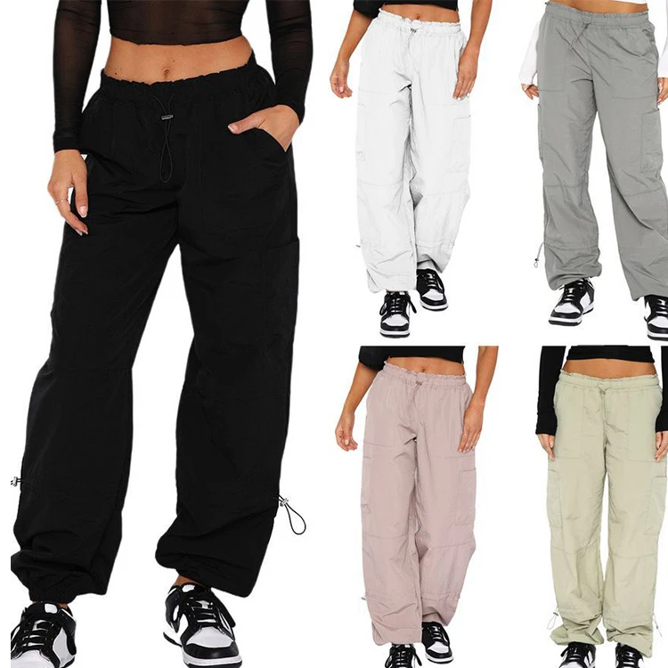 New Custom Women's Cargo Pants & Trousers Streetwear Fashion Solid Color Loose Elastic Waist Mid Rise