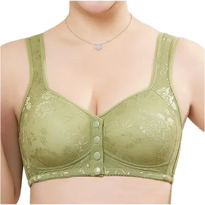 2026 New Traditional Thin Mold Breast-Retracting Bra Front 3/4 Cup Wire-Free for Middle-Aged Elderly Women Glossy Jacquard