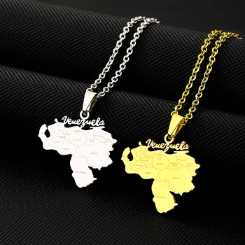 Venezuela Map Pendant Necklace - Stainless Steel Trendy Jewelry Gift For Women (Silver Tone) - View #2