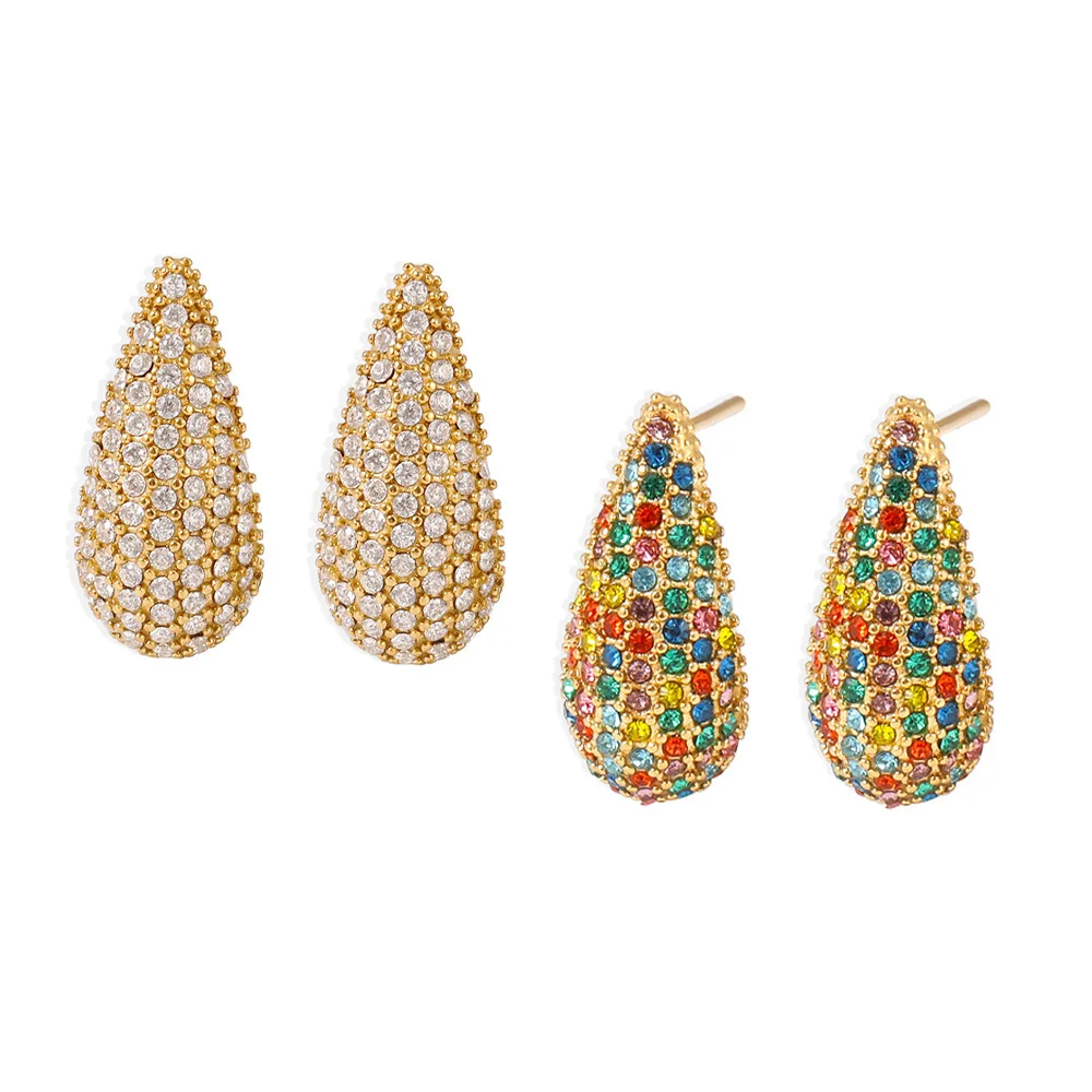 New Arrival Water Drop Earrings Colorful Cubic Zirconia Gold