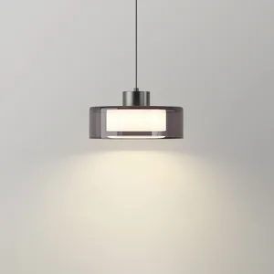 JACKSUN Nordic Minimalist Smoke Gray Glass LED Bedside Pendant Lamp Aluminum Bottle Shape Chandelier for Bar Restaurant