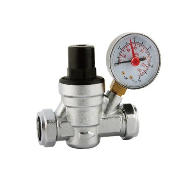 Brass Hydraulic Adjustable Water Pressure Reducing Valve With Pressure Gauge Fitted BJ44002